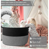 Black cotton laundry basket (16x14 inches), multi-purpose for home organization - no lid