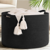 Black cotton laundry basket (14x12 inches), multi-purpose organizer for clothes, bathroom, living room & kitchen