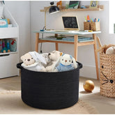 Black cotton laundry basket, 14x12 inch without lid for clothing storage and multi-purpose use