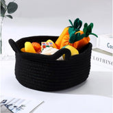Black cotton multi-purpose cat basket (8x4 inches), perfect for clothes storage & organizing toys in living room or kitchen