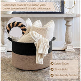 Cotton Pack Of_1 16x14 Inch Storage Basket For Clothes With Out Lid (Black-Beige-Black)