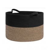 Black-Beige-Black cotton laundry basket, 16x14 inch multi-purpose organizer for bathroom, living room & kitchen, no lid