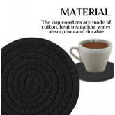 Black cotton rope drink coaster set, multipurpose for tea and coffee. Stylish mats for cups and mugs