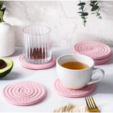 Baby-Pink cotton rope drink coaster set, stylish tea and coffee mats for cups and mugs, multipurpose protection