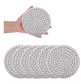 Grey-white cotton rope drink coaster set, 6 pcs multipurpose for tea & coffee. Stylish mats for cups & mugs