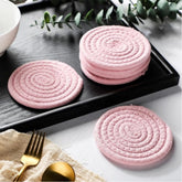 Pink cotton rope drink coaster set, multipurpose for tea & coffee, stylish mats for cups & mugs