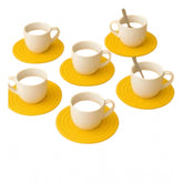 Yellow cotton rope drink coasters set (6 pcs) - multipurpose tea & coffee mats without lids