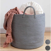 Grey cotton laundry basket (12x14 inches), multi-purpose organizer for bathroom, living room, kitchen or kids toys