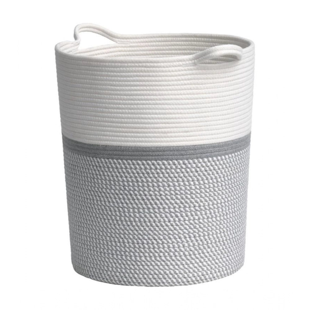 Grey-white cotton laundry basket, 12x14 inch multi-purpose organizer for bathroom, living room, kitchen, or kids toys
