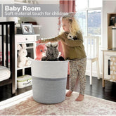 Grey-white cotton multi-purpose laundry basket (12x14 inches), great for organizing toys or clothes in living room, bathroom, or kitchen