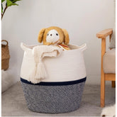 Gray-white cotton Matka laundry basket (14x12 inches), ideal for storing clothes or organizing living room, kitchen, or bathroom space