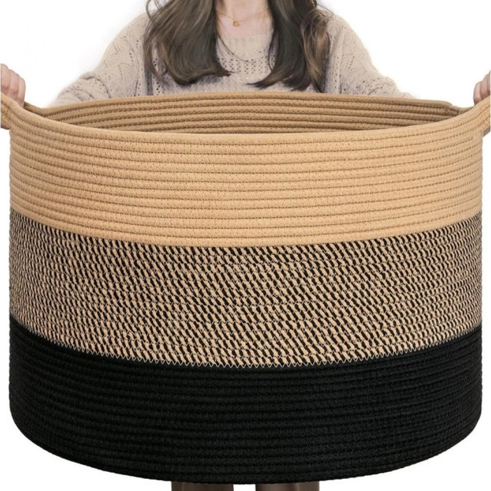 Multicolor cotton laundry baskets (16x14 inches), no lid, versatile for bathroom, living room, kitchen organization, kids toys, or clothes storage