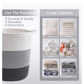 Multicolor cotton laundry basket (12x14 inches), versatile for bathroom, living room & kitchen organization, suitable for clothes, toys, or storage