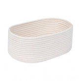 White cotton oval bedside organizer (10x7x5 inches), multi-purpose storage basket for bathroom, living room, kitchen, kids toys, or clothes