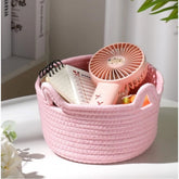 Pink cotton multi-purpose cat storage basket (8x4 inches) for living room, kitchen, or kid's play area