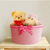 Pink cotton cat storage basket (9x5 inch), versatile for wedding packaging or pet organization