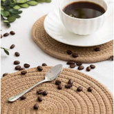 Beige cotton dining table round placemat set of 4, multipurpose for indoor use