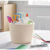 Cotton Pack Of_2 White Pen Holder Storage Basket For Clothes (White)