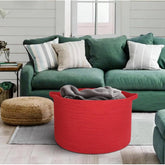Red cotton laundry basket (14x12 inches), no lid, multi-purpose organizer for living room, kitchen, or bathroom