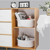 White cotton multi-purpose oval storage baskets (10x7x4 inches), ideal for bathroom, living room & kitchen organizer, kids toys, or clothes storage