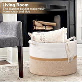 White-Beige-White cotton Dori laundry basket (16x14 inches), no lid, multi-purpose for bathroom, living room & kitchen organiser