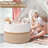 Cotton Dori 16x14 Inch Storage Basket For Clothes With Out Lid (White-Beige-White)