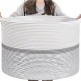 Cotton Dori 16x14 Inch Storage Basket For Clothes With Out Lid (White-Gray-White)