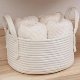 White cotton multi-purpose storage basket (7x5 inches), ideal for organizing clothes in bathroom, living room, or kitchen