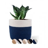 White-Blue cotton flower pot without lid - versatile storage solution for bathroom, living room, or kitchen organizer