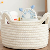 White cotton multi-purpose cat basket (8x4 inch), perfect for organizing living room, kitchen, or kid's toys