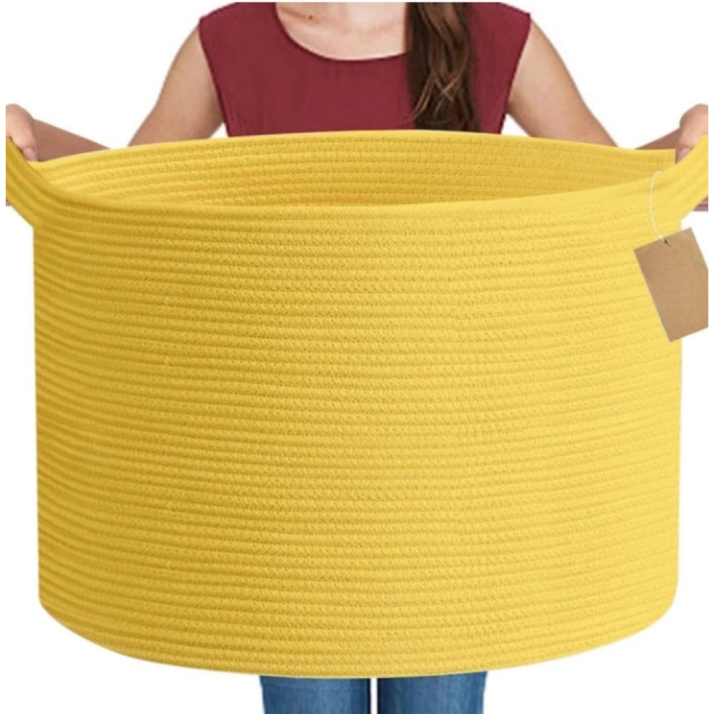 Yellow cotton laundry basket (14x12 inches), without lid - multi-purpose organizer for home, clothes storage, bathroom, kitchen, or kids toys