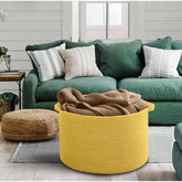 Yellow cotton laundry basket (14x12 inches), without lid, ideal for clothes storage & multi-purpose organization