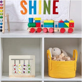 Yellow cotton multi-purpose storage basket (7x5 inch), ideal for clothes organizing in bathroom, kitchen, or living room