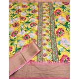Yellow cotton silk floral printed saree with unstitched blouse (5.5mtr) - traditional Indian women's wear