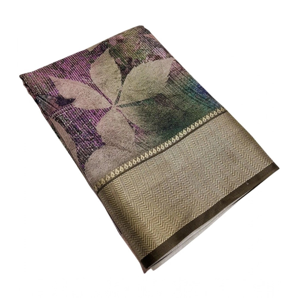 Multicolor printed cotton silk saree with unstitched blouse (5.5Mtr) on display