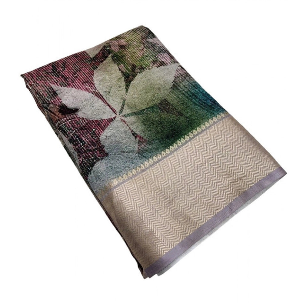 Multi-colored cotton silk printed saree with unstitched blouse, 5.5Mtr for traditional Indian wear