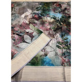 Multicolor cotton silk printed saree with unstitched blouse, 5.5mtr length on model for ethnic wear