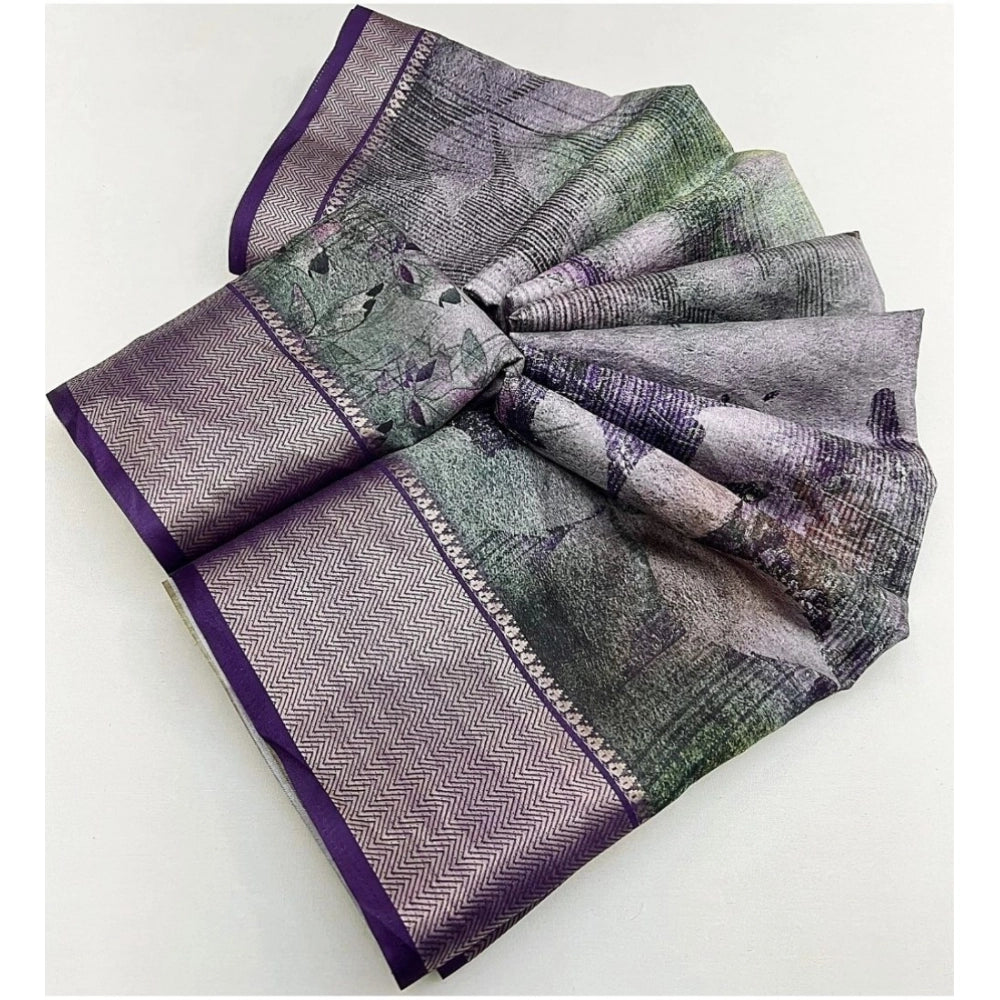 Multicolor cotton silk printed saree with unstitched blouse (5.5Mtr), traditional Indian fashion wear