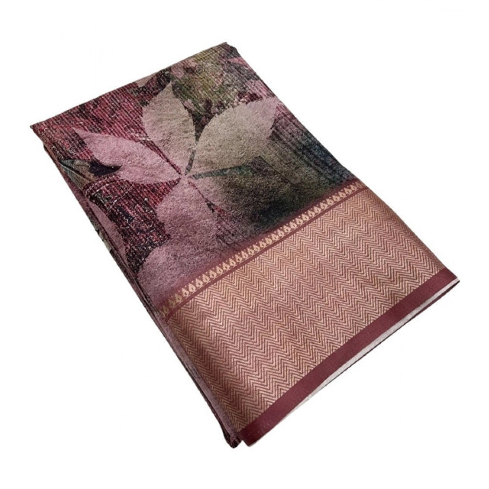 Multicolor cotton silk printed saree with unstitched blouse, 5.5mtr length on hanger