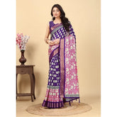 Purple cotton blend printed saree with unstitched blouse, vibrant Indian women's wear