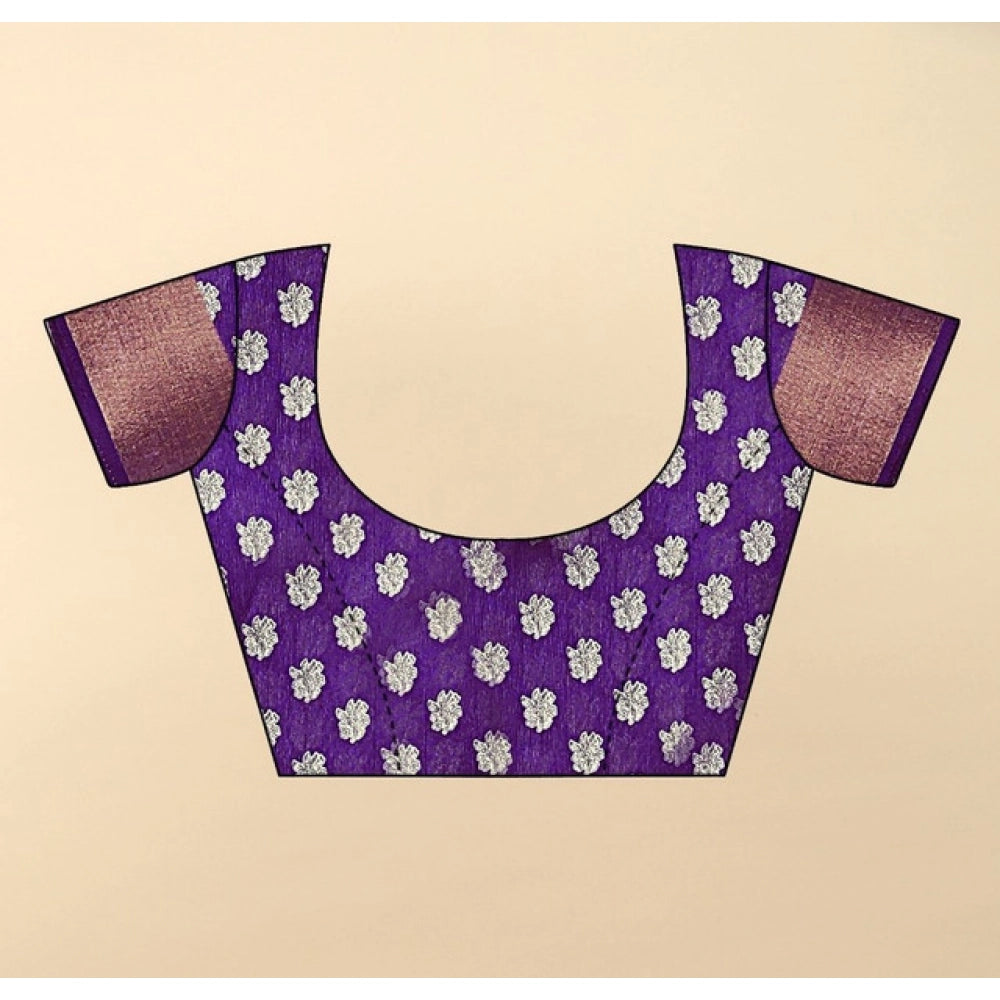 Purple cotton blend printed saree with unstitched blouse (5.5Mtr), vibrant pattern for traditional Indian women's fashion
