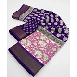 Purple cotton blend printed saree with unstitched blouse (5.5mtr), traditional Indian attire for women
