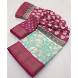 Multi-colored cotton blend printed saree with unstitched blouse, vibrant Indian fashion accessory for women