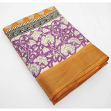 Yellow cotton blend printed saree with unstitched blouse (5.5Mtr)
