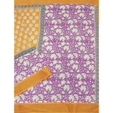Yellow cotton blend printed saree with unstitched blouse, vibrant Indian women's fashion