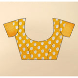 Yellow cotton blend printed saree with unstitched blouse (5.5mtr)