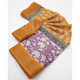 Yellow cotton blend printed saree with unstitched blouse (5.5Mtr), vibrant traditional Indian wear