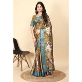 Multicolor cotton blend floral printed saree with unstitched blouse (5.5mtr)
