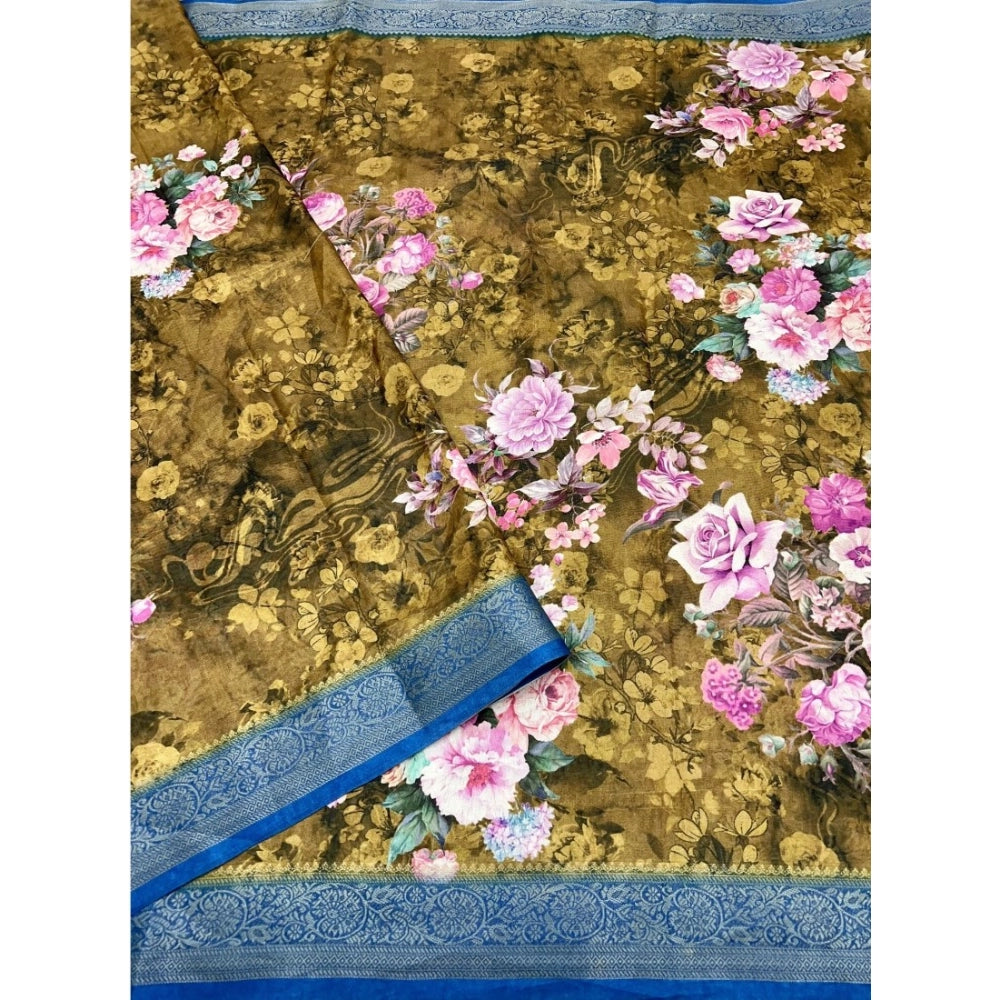 Multicolor cotton blend floral printed saree with unstitched blouse (5.5Mtr), vibrant, ethereal Indian wear