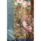 Multicolor cotton blend floral printed saree with unstitched blouse, vibrant design on a 5.5mtr length
